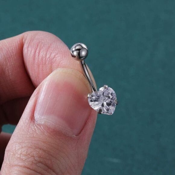 14G 316L Heart Cubic Zirconia Barbell Belly Button Navel Rings - Set of 10 - Picture 6 of 7